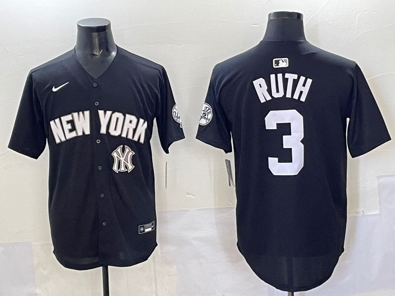 Men 2025 New York Yankees #3 Ruth black Nike MLB Jersey style 725004